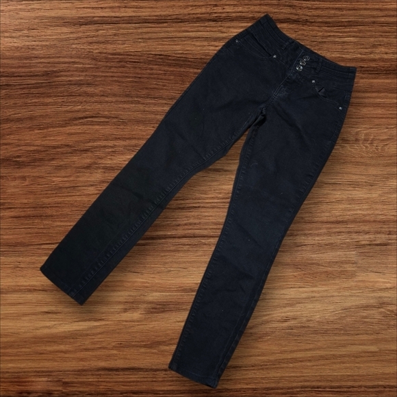 Denim - Black Goth Emo Button Front Skinny Jeans